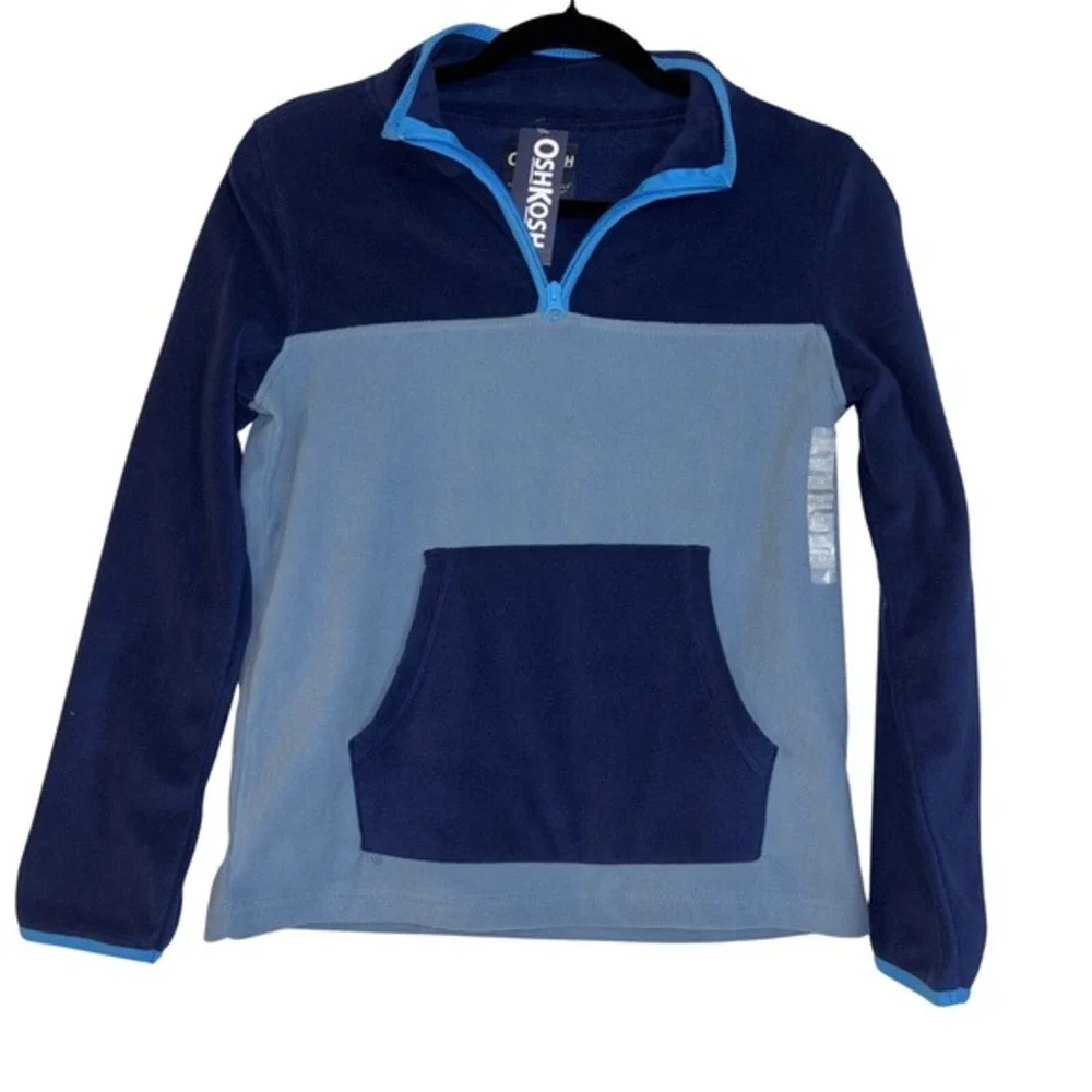 OshKosh Boys Blue‎ Colorblock Fleece Quarter Zip Pullover Sweater Size 14 NWT